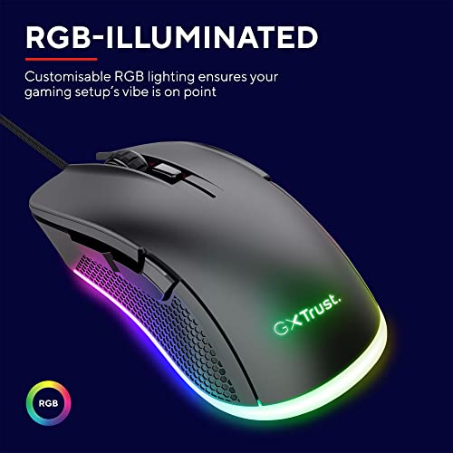 Trust Gaming GXT 922 Ybar Gaming Maus, 68% Recycelten Materialien, RGB LED-Beleuchtung, 6 Programmierbare Tasten, 200-7200 DPI, USB Kabel 2,1 m, PC Maus mit Software für Computer/Laptop - Schwarz Bild 4
