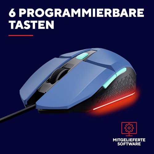 Trust Gaming GXT 109B Felox Gaming Maus mit 6 Programmierbare Tasten, Mehrfarbige LED-Beleuchtung, 200-6400 DPI, USB Kabel 150 cm, PC Maus mit Integrierte Software für Computer/Laptop - Blau Bild 4