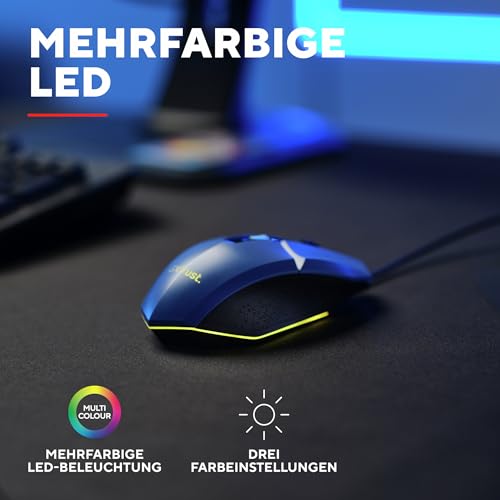 Trust Gaming GXT 109B Felox Gaming Maus mit 6 Programmierbare Tasten, Mehrfarbige LED-Beleuchtung, 200-6400 DPI, USB Kabel 150 cm, PC Maus mit Integrierte Software für Computer/Laptop - Blau Bild 5