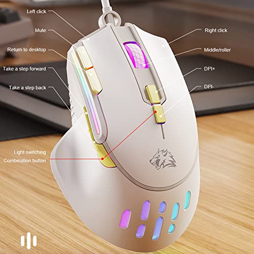 ZIYOU LANG M2 Kabelgebundene Esports Gaming Maus RGB einstellbar 12800 hohe DPI, LED Hintergrundbeleuchtung 9 programmierbare Tasten Seitentasten PC Gaming Mäuse, Honeycomb Shell Design für PC Win MAC Bild 4