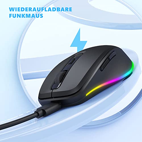 seenda Kabellose Maus mit Jiggler, Wiederaufladbare 2.4G Funkmaus mit Beleuchtung, Leise Wireless Mouse für PC, Laptop, Computer, Windows - 2000 DPI - Schwarz Bild 2