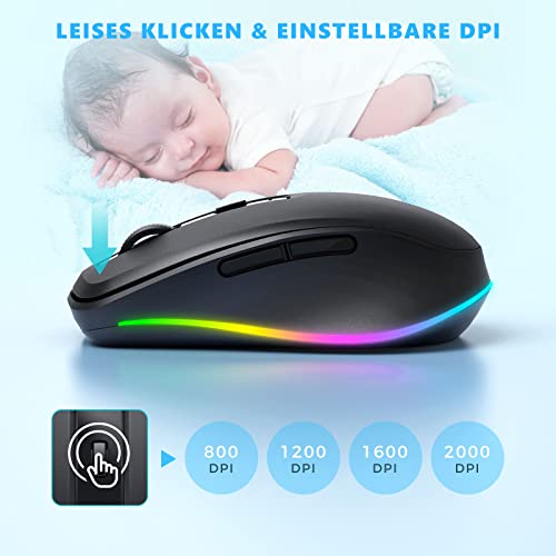 seenda Kabellose Maus mit Jiggler, Wiederaufladbare 2.4G Funkmaus mit Beleuchtung, Leise Wireless Mouse für PC, Laptop, Computer, Windows - 2000 DPI - Schwarz Bild 4