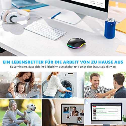 seenda Kabellose Maus mit Jiggler, Wiederaufladbare 2.4G Funkmaus mit Beleuchtung, Leise Wireless Mouse für PC, Laptop, Computer, Windows - 2000 DPI - Schwarz Bild 7