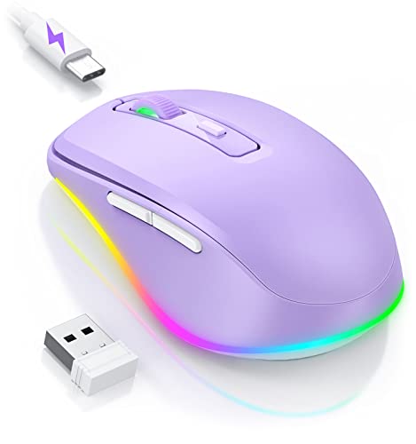 seenda Kabellose LED-Maus, Wiederaufladbar Mit Maus Jiggler, Leise 2.4G USB Funkmaus für Laptop, Computer - Beleuchtet, DPI 2000, für PC, Windows (Lila) Bild 1