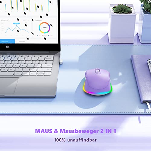 seenda Kabellose LED-Maus, Wiederaufladbar Mit Maus Jiggler, Leise 2.4G USB Funkmaus für Laptop, Computer - Beleuchtet, DPI 2000, für PC, Windows (Lila) Bild 3