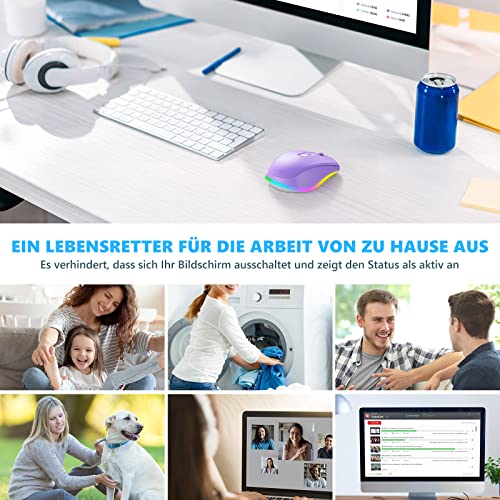 seenda Kabellose LED-Maus, Wiederaufladbar Mit Maus Jiggler, Leise 2.4G USB Funkmaus für Laptop, Computer - Beleuchtet, DPI 2000, für PC, Windows (Lila) Bild 7