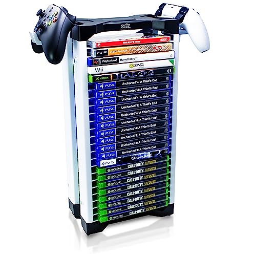 ADZ Game Holder,Speicher für 23 Game oder Blu-Ray Discs,Spielaufbewahrung Tower stapelbar Rack für PS4, Xbox Series X, Switch Games und Blu-Ray Disks. Inklusive 2 Headset oder Controller-Halterungen Bild 1