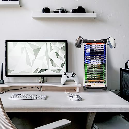 ADZ Game Holder,Speicher für 23 Game oder Blu-Ray Discs,Spielaufbewahrung Tower stapelbar Rack für PS4, Xbox Series X, Switch Games und Blu-Ray Disks. Inklusive 2 Headset oder Controller-Halterungen Bild 2