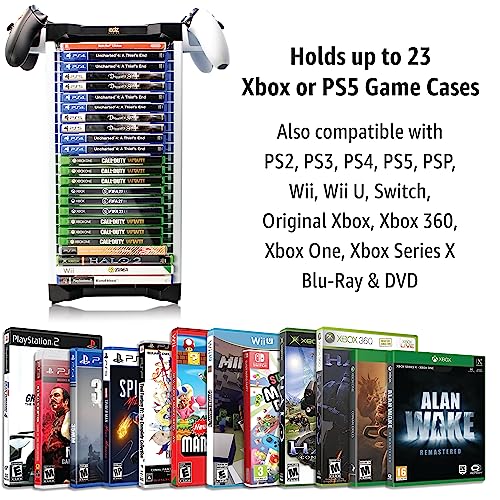 ADZ Game Holder,Speicher für 23 Game oder Blu-Ray Discs,Spielaufbewahrung Tower stapelbar Rack für PS4, Xbox Series X, Switch Games und Blu-Ray Disks. Inklusive 2 Headset oder Controller-Halterungen Bild 4