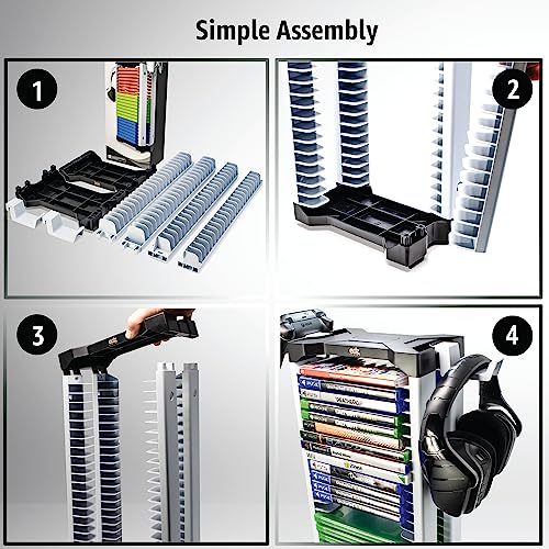 ADZ Game Holder,Speicher für 23 Game oder Blu-Ray Discs,Spielaufbewahrung Tower stapelbar Rack für PS4, Xbox Series X, Switch Games und Blu-Ray Disks. Inklusive 2 Headset oder Controller-Halterungen Bild 5