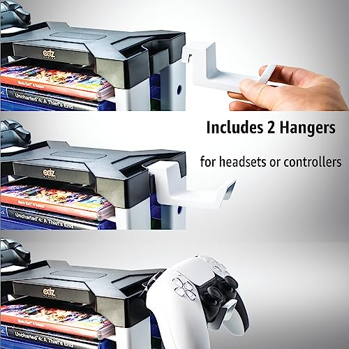 ADZ Game Holder,Speicher für 23 Game oder Blu-Ray Discs,Spielaufbewahrung Tower stapelbar Rack für PS4, Xbox Series X, Switch Games und Blu-Ray Disks. Inklusive 2 Headset oder Controller-Halterungen Bild 6