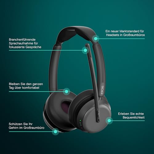 EPOS IMPACT 1061 ANC Hochleistungs-Bluetooth-Headset – Beidseitig, Aktive Geräuschunterdrückung, EPOS AI, Super Wideband Audio, BrainAdapt Komfort, Perfekt für Büroprofis in lauten Arbeitsumgebungen Bild 2