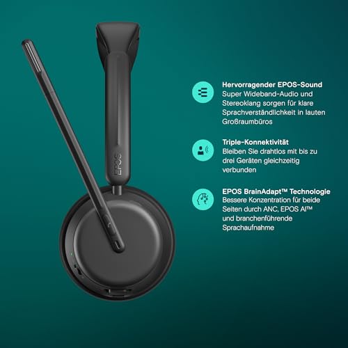 EPOS IMPACT 1061 ANC Hochleistungs-Bluetooth-Headset – Beidseitig, Aktive Geräuschunterdrückung, EPOS AI, Super Wideband Audio, BrainAdapt Komfort, Perfekt für Büroprofis in lauten Arbeitsumgebungen Bild 3
