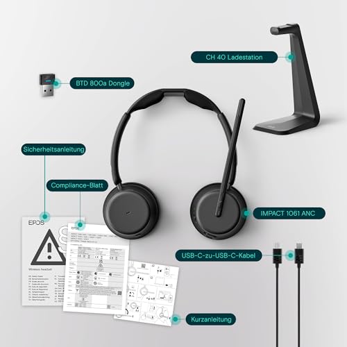 EPOS IMPACT 1061 ANC Hochleistungs-Bluetooth-Headset – Beidseitig, Aktive Geräuschunterdrückung, EPOS AI, Super Wideband Audio, BrainAdapt Komfort, Perfekt für Büroprofis in lauten Arbeitsumgebungen Bild 5
