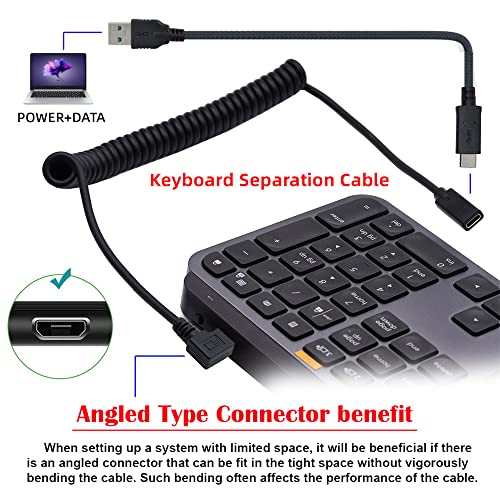 cablecc USB-C-Tastatur-Maus-Stretch-Spiralkabel für Gaming-Tastatur, Micro-USB-Stecker auf Typ-C-Buchse, Verlängerung, Strom- und Datenkabel Bild 5