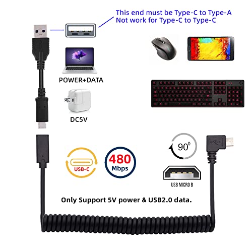 cablecc USB-C-Tastatur-Maus-Stretch-Spiralkabel für Gaming-Tastatur, Micro-USB-Stecker auf Typ-C-Buchse, Verlängerung, Strom- und Datenkabel Bild 6