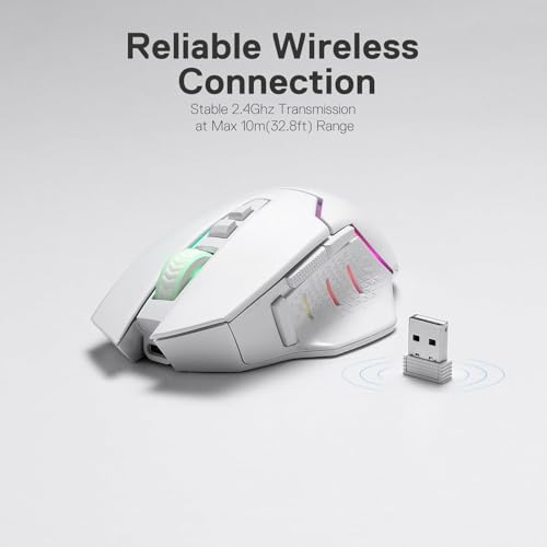 Redragon M690 PRO Kabellose Gaming-Maus, 8000 DPI kabelgebundene/kabellose Maus mit Schnellfeuertaste, 8 Makrotasten, ergonomisches Design für PC/Mac/Laptop, Weiß Bild 4