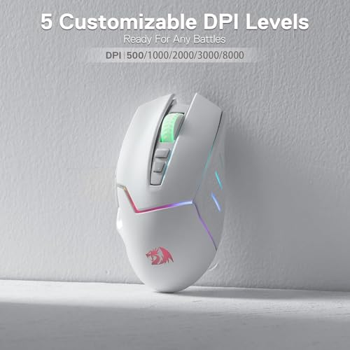 Redragon M690 PRO Kabellose Gaming-Maus, 8000 DPI kabelgebundene/kabellose Maus mit Schnellfeuertaste, 8 Makrotasten, ergonomisches Design für PC/Mac/Laptop, Weiß Bild 5