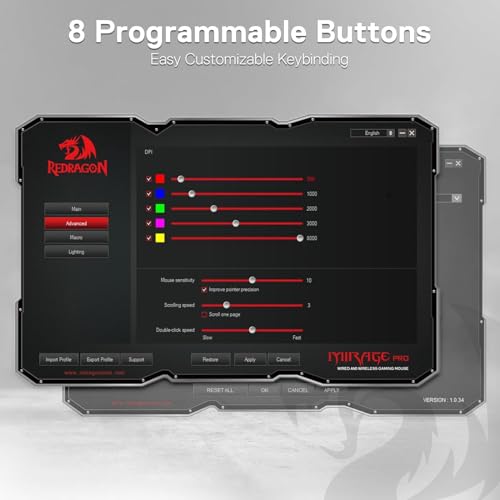 Redragon M690 PRO Kabellose Gaming-Maus, 8000 DPI kabelgebundene/kabellose Maus mit Schnellfeuertaste, 8 Makrotasten, ergonomisches Design für PC/Mac/Laptop, Weiß Bild 7
