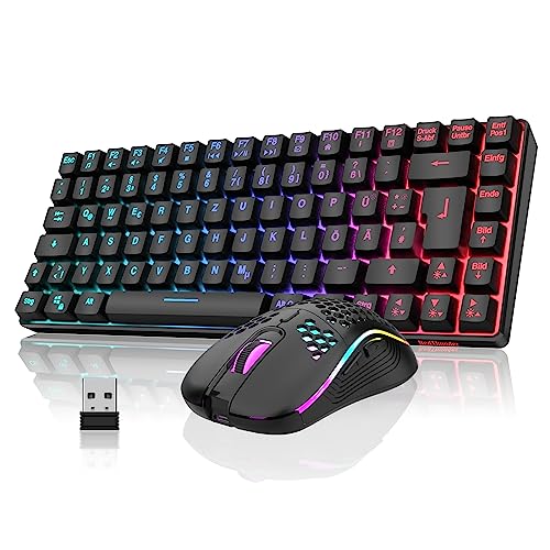 RedThunder 75% Kabelloses Gaming Tastatur und Maus Set, QWERTZ DE Layout, 85 Tasten TKL Wiederaufladbare Kompakte Tastatur, Ultraleichte 7200DPI-Maus mit Wabenkonstruktion für PC MAC PS5 Xbox Gamer Bild 1
