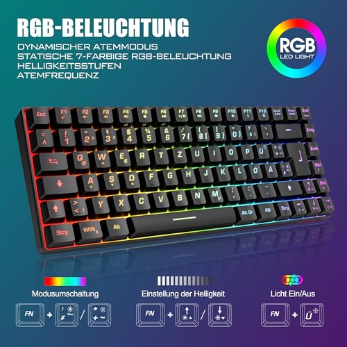 RedThunder 75% Kabelloses Gaming Tastatur und Maus Set, QWERTZ DE Layout, 85 Tasten TKL Wiederaufladbare Kompakte Tastatur, Ultraleichte 7200DPI-Maus mit Wabenkonstruktion für PC MAC PS5 Xbox Gamer Bild 3