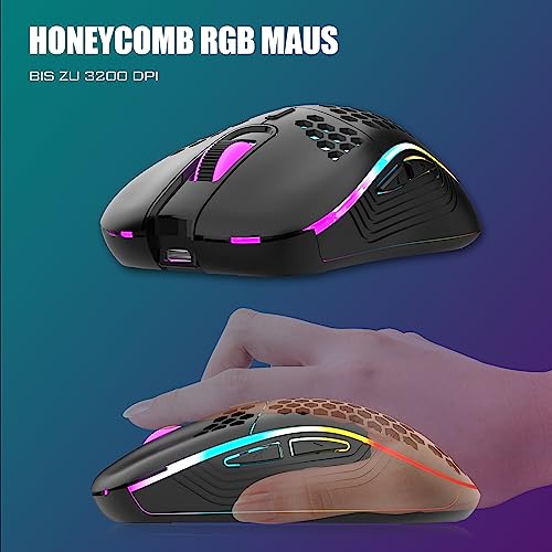 RedThunder 75% Kabelloses Gaming Tastatur und Maus Set, QWERTZ DE Layout, 85 Tasten TKL Wiederaufladbare Kompakte Tastatur, Ultraleichte 7200DPI-Maus mit Wabenkonstruktion für PC MAC PS5 Xbox Gamer Bild 4