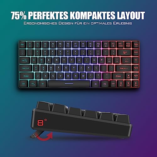 RedThunder 75% Kabelloses Gaming Tastatur und Maus Set, QWERTZ DE Layout, 85 Tasten TKL Wiederaufladbare Kompakte Tastatur, Ultraleichte 7200DPI-Maus mit Wabenkonstruktion für PC MAC PS5 Xbox Gamer Bild 6