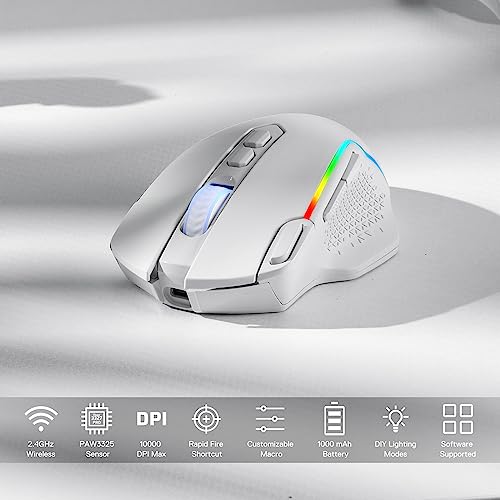 Redragon M810 Pro Kabellose Gaming-Maus, 10000 DPI Kabelgebundene/Kabellose Maus mit Schnellfeuertaste, 8 Makrotasten, 45 Stunden Dauerleistung und RGB-Hintergrundbeleuchtung für PC/Mac/Laptop Bild 3