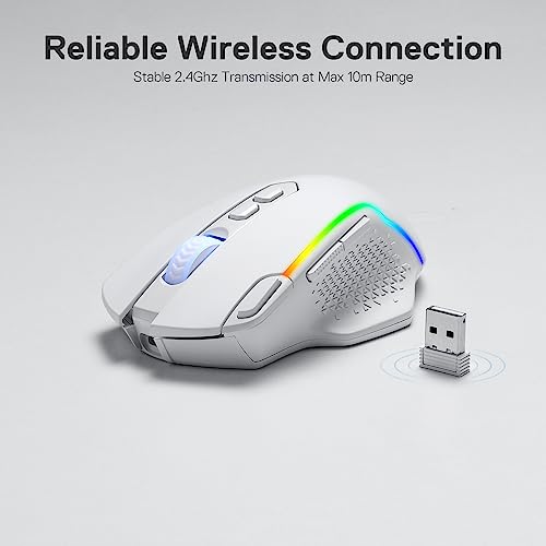 Redragon M810 Pro Kabellose Gaming-Maus, 10000 DPI Kabelgebundene/Kabellose Maus mit Schnellfeuertaste, 8 Makrotasten, 45 Stunden Dauerleistung und RGB-Hintergrundbeleuchtung für PC/Mac/Laptop Bild 4