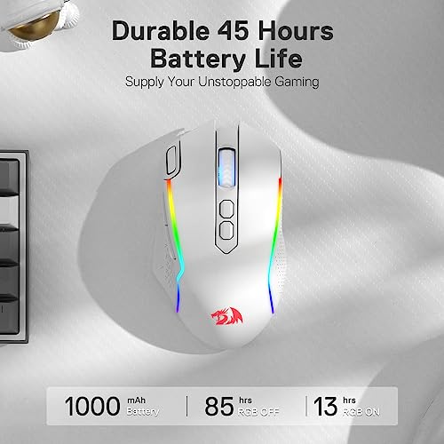 Redragon M810 Pro Kabellose Gaming-Maus, 10000 DPI Kabelgebundene/Kabellose Maus mit Schnellfeuertaste, 8 Makrotasten, 45 Stunden Dauerleistung und RGB-Hintergrundbeleuchtung für PC/Mac/Laptop Bild 6