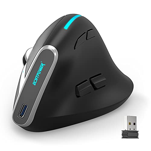ECHTPower Ergonomische Maus, vertikal, kabellos, Tri-Modi, 2,4 G & Bluetooth, wiederaufladbar, Vertikale Maus für Rechtshänder mit 5 DPI, verstellbar, RGB-Licht, 8 programmierbare Tasten Bild 1