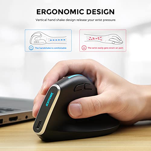 ECHTPower Ergonomische Maus, vertikal, kabellos, Tri-Modi, 2,4 G & Bluetooth, wiederaufladbar, Vertikale Maus für Rechtshänder mit 5 DPI, verstellbar, RGB-Licht, 8 programmierbare Tasten Bild 3