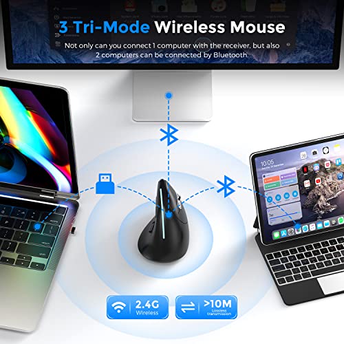 ECHTPower Ergonomische Maus, vertikal, kabellos, Tri-Modi, 2,4 G & Bluetooth, wiederaufladbar, Vertikale Maus für Rechtshänder mit 5 DPI, verstellbar, RGB-Licht, 8 programmierbare Tasten Bild 5