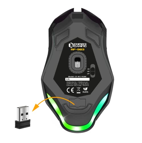 EMPIRE GAMING - RF903 Gaming-Maus, Kabellos 2,4GHz Wireless Wiederaufladbar – LED-Hintergrundbeleuchtung RGB – Ergonomisch – 4800 DPI 500 Hz – PS4,PS5,XboxOne/Series,PC und Mac – Schwarz Bild 3