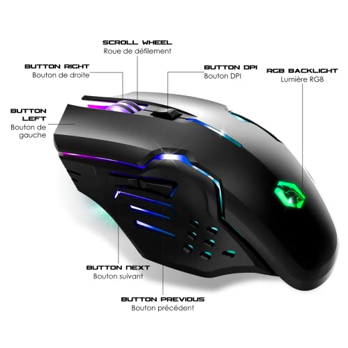 EMPIRE GAMING - RF903 Gaming-Maus, Kabellos 2,4GHz Wireless Wiederaufladbar – LED-Hintergrundbeleuchtung RGB – Ergonomisch – 4800 DPI 500 Hz – PS4,PS5,XboxOne/Series,PC und Mac – Schwarz Bild 4