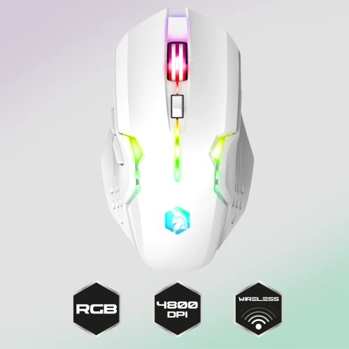 EMPIRE GAMING - RF903 Gaming-Maus, Kabellos 2,4GHz Wireless Wiederaufladbar – LED-Hintergrundbeleuchtung RGB – Ergonomisch – 4800 DPI 500 Hz – PS4,PS5,XboxOne/Series,PC und Mac – Weiß Bild 2