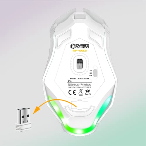 EMPIRE GAMING - RF903 Gaming-Maus, Kabellos 2,4GHz Wireless Wiederaufladbar – LED-Hintergrundbeleuchtung RGB – Ergonomisch – 4800 DPI 500 Hz – PS4,PS5,XboxOne/Series,PC und Mac – Weiß Bild 3