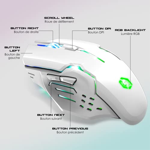 EMPIRE GAMING - RF903 Gaming-Maus, Kabellos 2,4GHz Wireless Wiederaufladbar – LED-Hintergrundbeleuchtung RGB – Ergonomisch – 4800 DPI 500 Hz – PS4,PS5,XboxOne/Series,PC und Mac – Weiß Bild 4