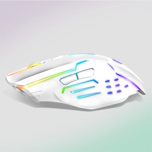 EMPIRE GAMING - RF903 Gaming-Maus, Kabellos 2,4GHz Wireless Wiederaufladbar – LED-Hintergrundbeleuchtung RGB – Ergonomisch – 4800 DPI 500 Hz – PS4,PS5,XboxOne/Series,PC und Mac – Weiß Bild 6