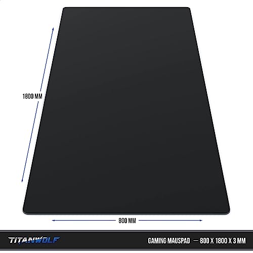 CSL-Computer Titanwolf- XXXL Übergröße Mauspad 1800x800 mm- XXXL Großformat- Schreibtischunterlage- gummierte Rückseite- rutschfest, abwaschbar- Gaming- Präzision, Geschwindigkeit- Schwarz Bild 2