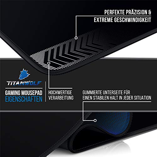 Titanwolf - XXXL Übergröße Mauspad 1200x800 mm - XXXL Großformat - Schreibtischunterlage - gummierte Rückseite - rutschfest und abwaschbar - Gaming - Präzision und Geschwindigkeit - Schwarz Bild 3