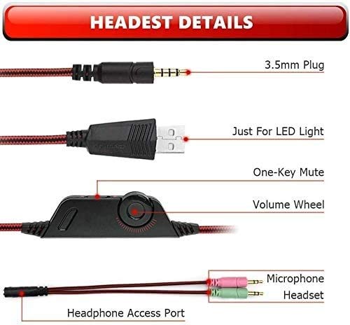 Gaming Headset Computer Game Gamer Over Ear Flexibles Mikrofon Lautstärkeregler mit Mikrofon für PC PS4 Laptop Bild 7