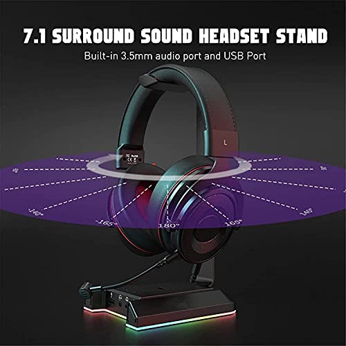 RGB Headphone Stand Gaming Headset Holder with 7.1 Surround/2 USB and 3.5mm Ports Sturdy Stable Compatible with All Standard Sized Headsets Bild 3
