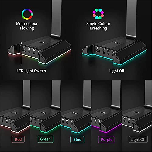 RGB Headphone Stand Gaming Headset Holder with 7.1 Surround/2 USB and 3.5mm Ports Sturdy Stable Compatible with All Standard Sized Headsets Bild 5