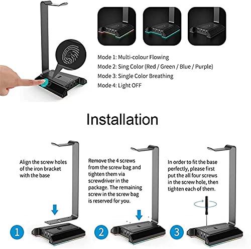 RGB Headphone Stand Gaming Headset Holder with 7.1 Surround/2 USB and 3.5mm Ports Sturdy Stable Compatible with All Standard Sized Headsets Bild 6