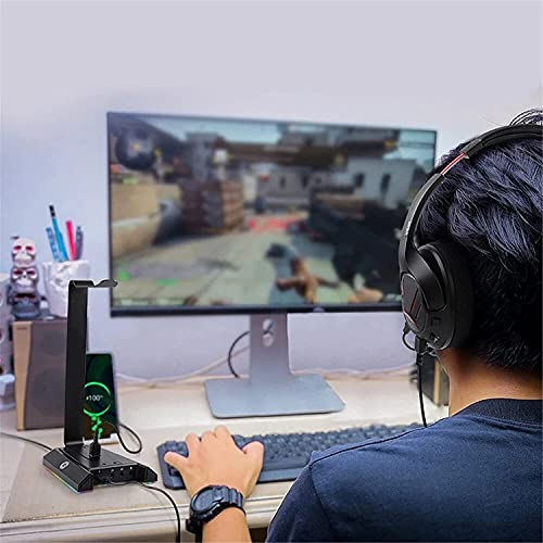RGB Headphone Stand Gaming Headset Holder with 7.1 Surround/2 USB and 3.5mm Ports Sturdy Stable Compatible with All Standard Sized Headsets Bild 7