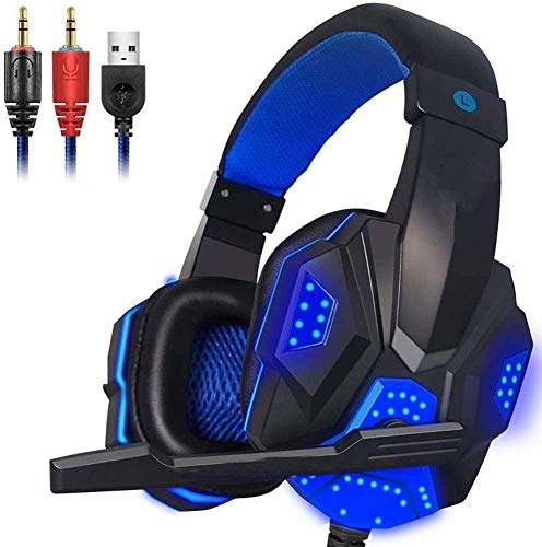 Gaming Headset PC Headset with Noise Canceling Mic LED Light 3.5mm Stereo Earphone Wired Headset for Microphone and PC laptops (Color : Blue) Bild 1