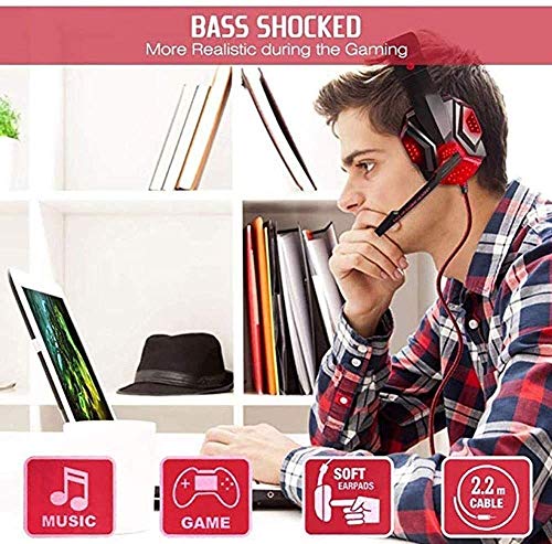 Gaming Headset PC Headset with Noise Canceling Mic LED Light 3.5mm Stereo Earphone Wired Headset for Microphone and PC laptops (Color : Blue) Bild 3