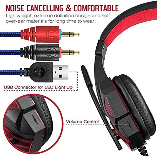 Gaming Headset PC Headset with Noise Canceling Mic LED Light 3.5mm Stereo Earphone Wired Headset for Microphone and PC laptops (Color : Blue) Bild 4