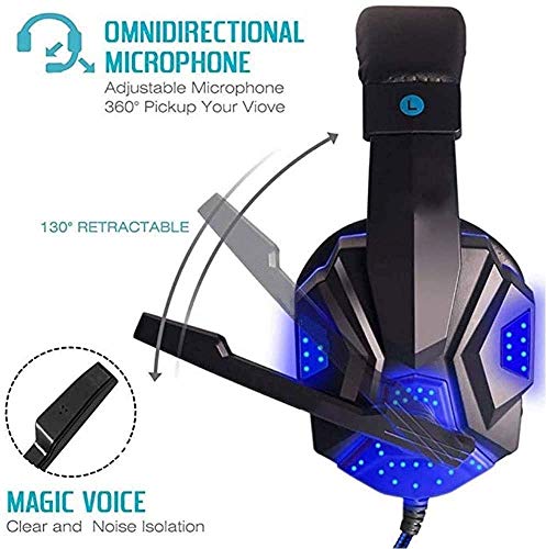 Gaming Headset PC Headset with Noise Canceling Mic LED Light 3.5mm Stereo Earphone Wired Headset for Microphone and PC laptops (Color : Blue) Bild 5